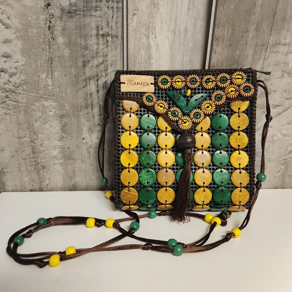 Handmade Multicolor Shoulder Bag Zip Closure Beaded‎ Accent Geometric Bohemian